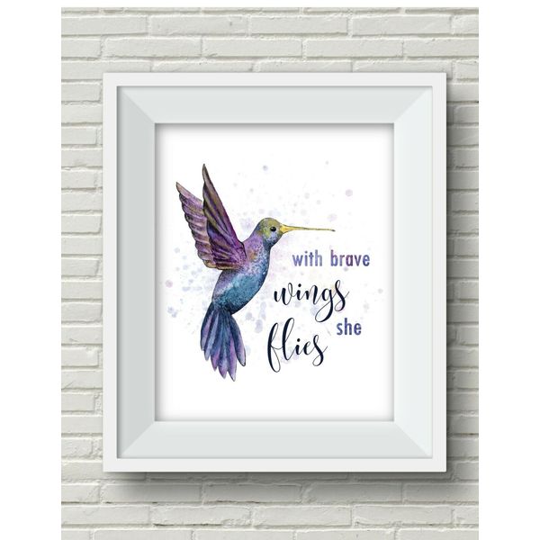 With Brave Wings She Flies Hummingbird Suicide Awareness UNFRAMED Wall Art Print