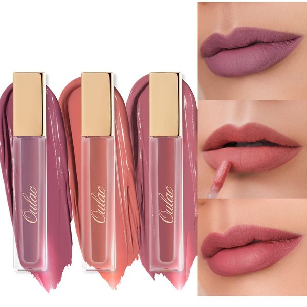 Oulac Matte Liquid Lipsticks Set for Women - Lip Stian Waterproof 24 Hours Long Lasting Lip Tint with Vitamin E & Rose Oil High Pigment Color,Gluten Free & Vegan Free 3PCS (M11+M12+M13)