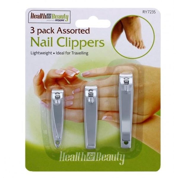 Health and Beauty 3 Pack Assorted Nail Clippers