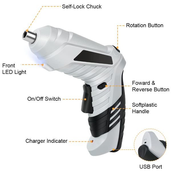 Flintronic Electric Screwdriver Cordless, 3.5N·m Max Torque Electric Screwdriver Kit with 25 Accessories, 3.6V/1300mAh Rechargeable Power Drill Driver, with USB Cable LED Light for Home Office DIY