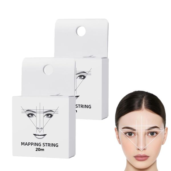 2Pcs Eyebrow Mapping String, Pre-Inked White Ink Pigment String for Microblading and Waxing White Ink Eyebrow Thread Brow Marker Easy-to-Use Brow Mapping Thread for Eyebrow Permanent Makeup Tool 10m