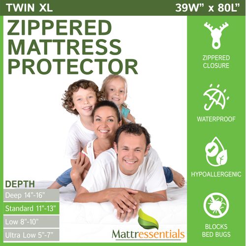 Zippered Twin XL Mattress Protector (11"-13" Depth) - Bed Bug Waterproof Mattress Cover, Premium Quality Hypoallergenic Encasement White