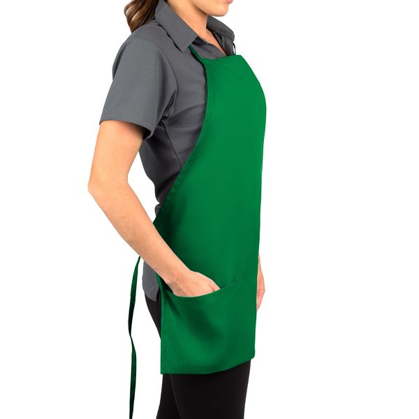 KNG Kelly Green 3 Pocket Adjustable Bib Apron for Men and Women - Pack of 6