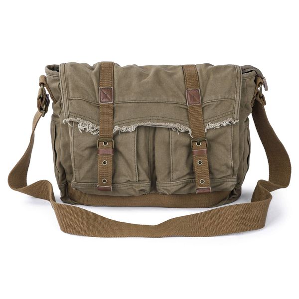 Gootium Canvas Messenger Bag - Vintage Shoulder Bag Frayed Style Boho Purse, Olive Brown