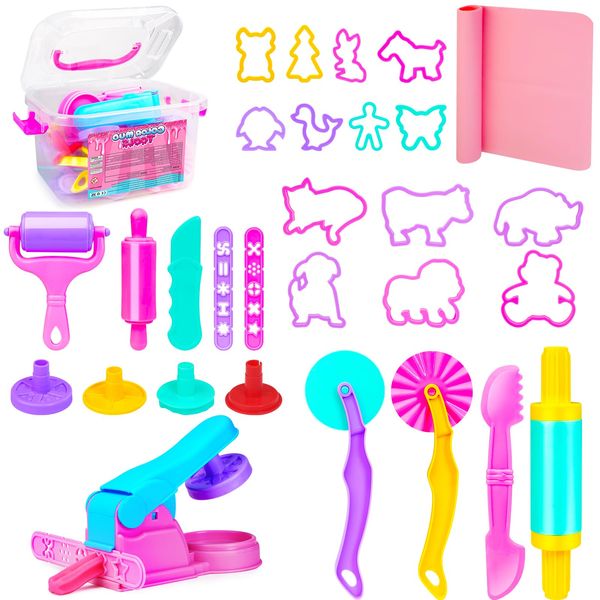 Playdough Tool Sets for Kids,30 Pcs Dough Accessories with Rolling Pin Dough Mat Storage Box,Arts & Crafts for Kids Age 2-4-6-8,Party Pack Dough Toys Gifts for Girls Boys Birthday Christmas Stockings