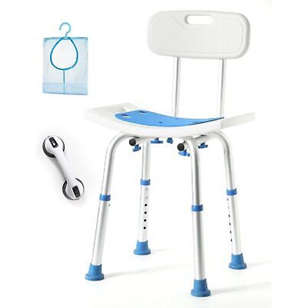 HSA FSA Shower Chair with Back, Stool for Inside Shower, Blue