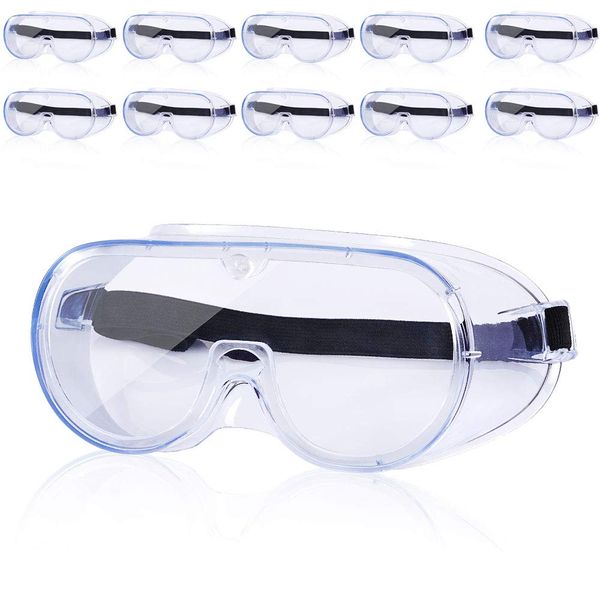 TECHGEAR Safety Goggles, Medical Eye Protection Goggles, Anti Spittle/Saliva Droplets, Anti Fog/Steam/Dust/Wind, Full View Eyewear, Fluid Resistant Safety Work Glasses with Clear Lens (10 Pack)