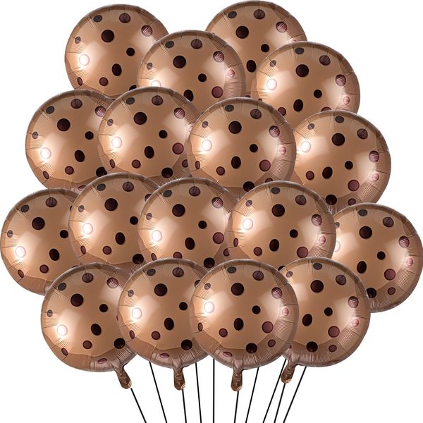 RoundFunny 24 Pcs 21 Inch Chocolate Chip Cookie Balloons Foil Party Balloons Bulk Balloons Decor for Birthday Party Baby Shower Theme Decorations Supplies (Chocolate Cookie)