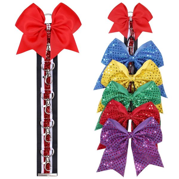 Cheer Bow Holder for Cheerleading Backpack Bag, Oaoleer Sports Cheerleading Bow Storage Hanging Chain, Cheer Stuff for Cheerleading Teen Girls High School College (Red (5 Clasp）)