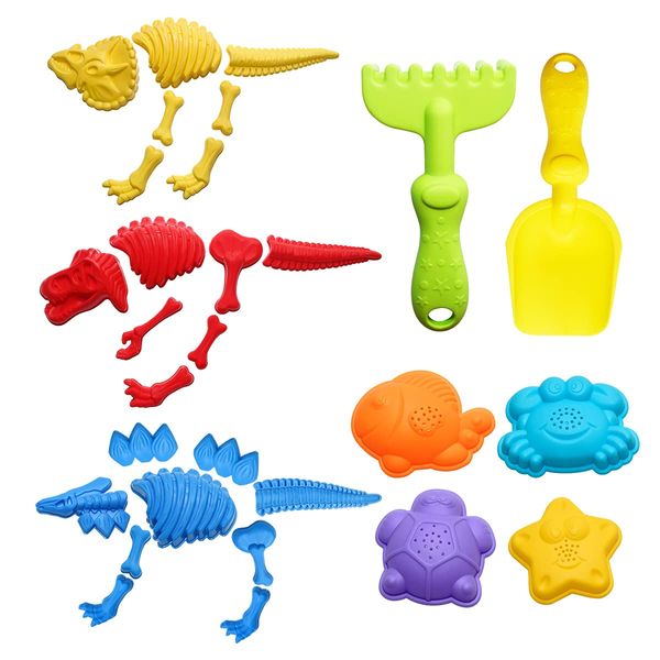 BeneFine 29 Piece Beach Toys, Sand Toys, Dinosaur Fossil Sand Mold,Animal Mold,Beach Shovel Tool Kit, Fun Outdoor Games Beach Accessories for Boys Girls