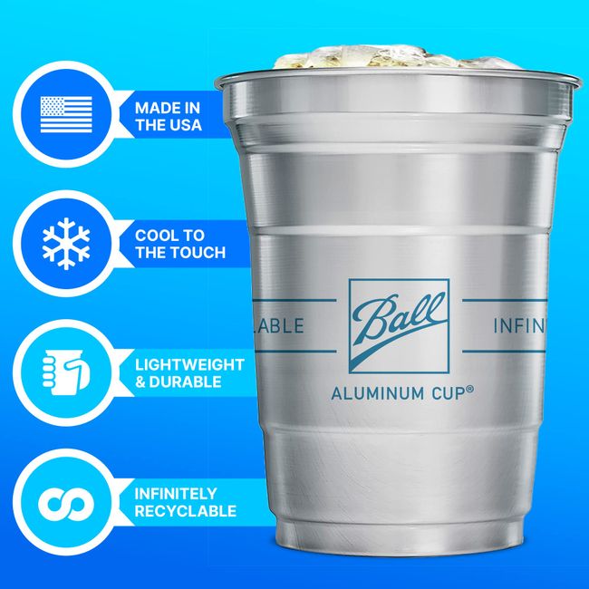 Ball Aluminum Cup Recyclable Party Cups, 20 oz. Cup, 10 Cups Per Pack