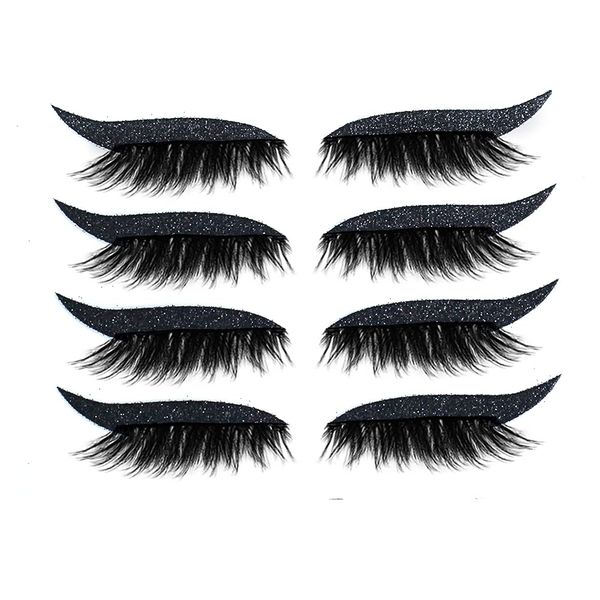 2 IN 1 Fake Eyelashes Eyeliner Stickers, 4 Pairs Eyeliner Stickers with Eyelash for Eyes Reusable Adhesive Eyeliner Eyelash Makeup Stickers Outline Winged Quick Easy Application for Womens Make Up