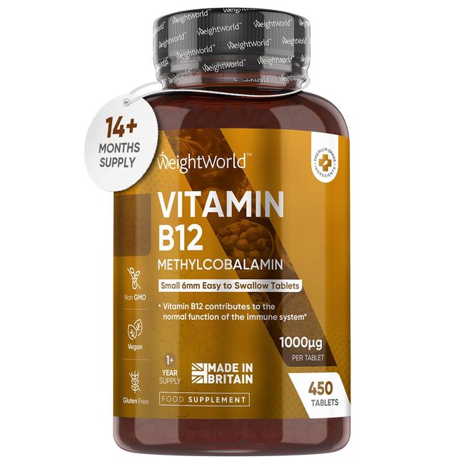 Vitamin B12 Tablets High Strength – 1000mcg Vegan B12 Supplement – 450 Pure Methylcobalamin Tablets (14+ Months Supply) – Tiredness and Fatigue Tablets – Immunity Supplements – GMP Approved