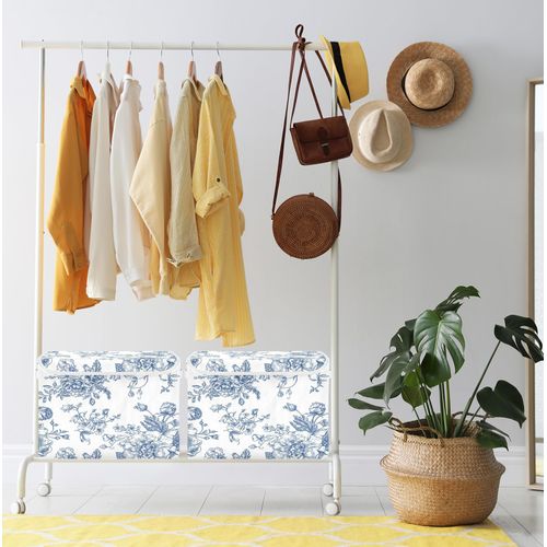 susiyo Blue Flowers Floral Storage Bin Large Collapsible Storage Box Stackable design Fabric Storage Bins with Lids Decorative Multi-Color Foldable Organizing Baskets For Closet