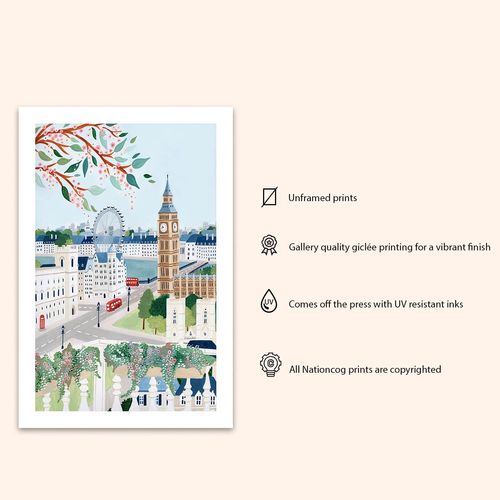 London Art Print, Wall Art, England Poster, Travel Gift, Housewarming, Wedding Gift (Unframed) (9x11)
