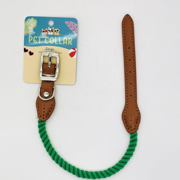 Pet Collar Adjustable Buckle Large Size 14” To 16” Circumference Green And Tan