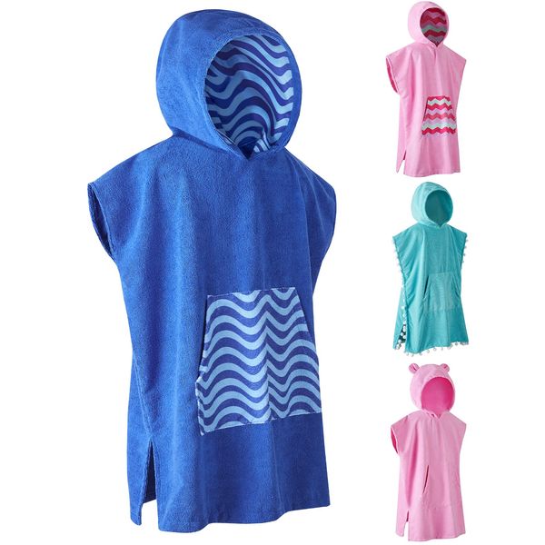 MissShorthair Towel Poncho for Kids, Hooded Beach Towel for Girl&Boy, Surf Poncho Swim Changing Robe Microfiber Bath Towel