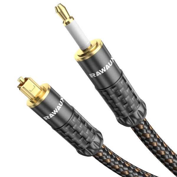 RAWAUX Optical Digital Cable 2M 24K Gold Plated Toslink to Mini TOSLINK Optical Cable Square to Round Convert 3.5mm Mini Toslink Cable for Chromecast Audio Macbook Home Cinema HDTV