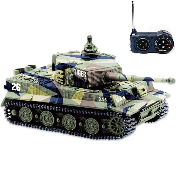 BlueFit German Tiger I Panzer Tank with Remote Control, Battery, Light, Sound, Rotating Turret and Recoil Action When Cannon Artillery Shoots, Mini 1:72 Scale, Assorted Color