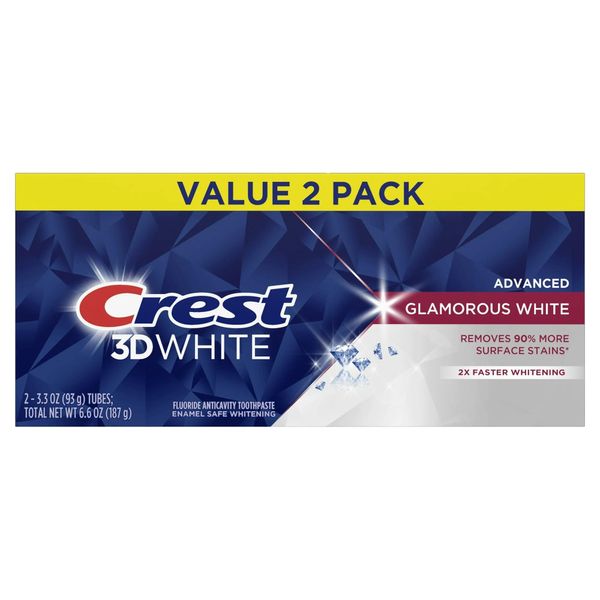 Crest 3D White Advanced Glamorous White Teeth Whitening Toothpaste, 3,3 oz, Confezione da 2