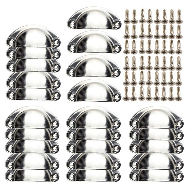 Shell Door Handles, 24 Pieces Retro Metal Kitchen Drawer Cabinet Door Handle with 48 Pieces Screws Furniture Knobs Shell Cup Semicircle Pull Knob Handle for Cupboard, Door, Drawer Silver