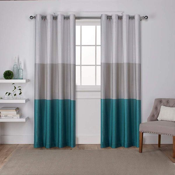 Exclusive Home Curtains Chateau Striped Faux Silk Grommet Top Curtain Panel Pair, 54"x84", Teal