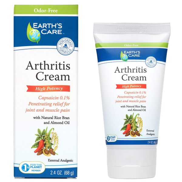 Earth's Care Arthritis Cream - Joint Pain Relief Cream with Natural Capsaicin - Topical Analgesic 2.4 OZ