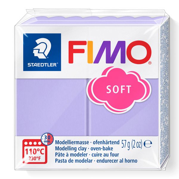 STAEDTLER 8020-605 FIMO Soft Oven-Hardening Polymer Modelling Clay - Pastel Lilac (1 x 57g Block)