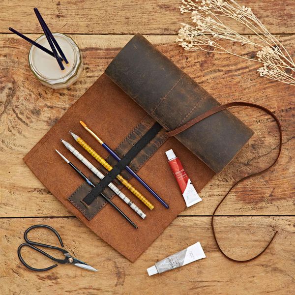Buffalo Leather Roll Up Pencil Case