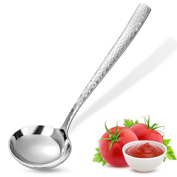 KEAWELL Unique 7.5 inch Small Hammered Sauce ladle, 1 oz. 18/10 Stainless Steel Gravy Soup Ladle. Solid and Sturdy, Dishwasher Safe