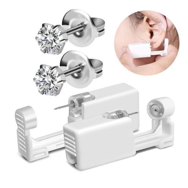 BeiLaiSun 2 Pack Disposable Ear Piercing Gun Safe Home Use Ear Piercing Kit Self Use Ear Piercer at Home with 5mm Earring Stud（253#）