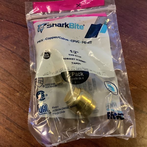 Shark Bite  U514LFA4/1001563263 4pk 1/2” Brass Push to Connect PEX End Stop