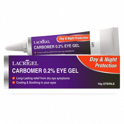 Lacrigel CARBOMER 0.2% - Eye Gel for Dry, Tired, and Red Eyes - Soothes Irritation, Reduces Soreness - 24x7 Day and Night Protection - Safe and Premium Formulation - Sterile Pack of 10g