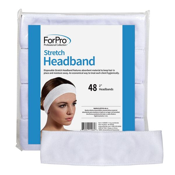 ForPro Stretch Headbands - Moisture Absorbent Disposable Spa Headbands - 2.25” W x 18” C - 48-Count