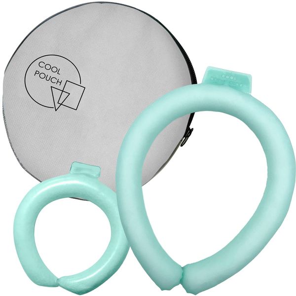 PCM Cooling Neck Ring Mini Ring with Cooling Pouch Set (1 Neck Ring + 1 Mini Ring + 1 Pouch (Gray) Green 28 Degree Outdoor Cooling Sensation Exclusive Case