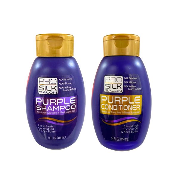 Pro Silk Salon Purple Shampoo and Conditioner Set, 14 Fl Oz, Infused with Coconut Oil and Shea Butter