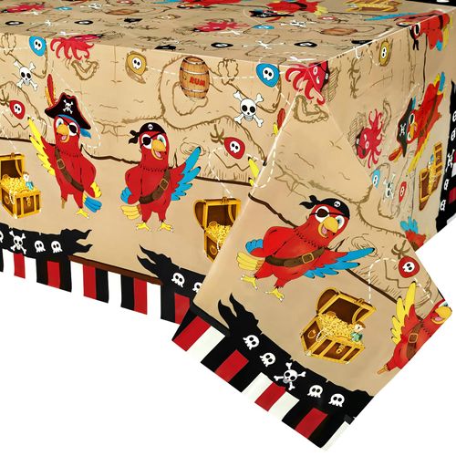 WERNNSAI Pirate Party Tablecloth - 2 Pack 54'' x 108'' Pirate Party Supplies Disposable Island Treasure Map Tablecover Rectangular Nautical Party Decoration for Boys Pirate Theme Dining Table Cover
