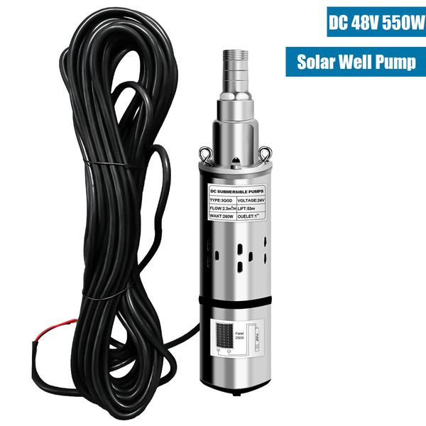 DC48V 3'' Solar Deep Well Submersible Pump 500W 396GPH Stainless Steel Screw Pum