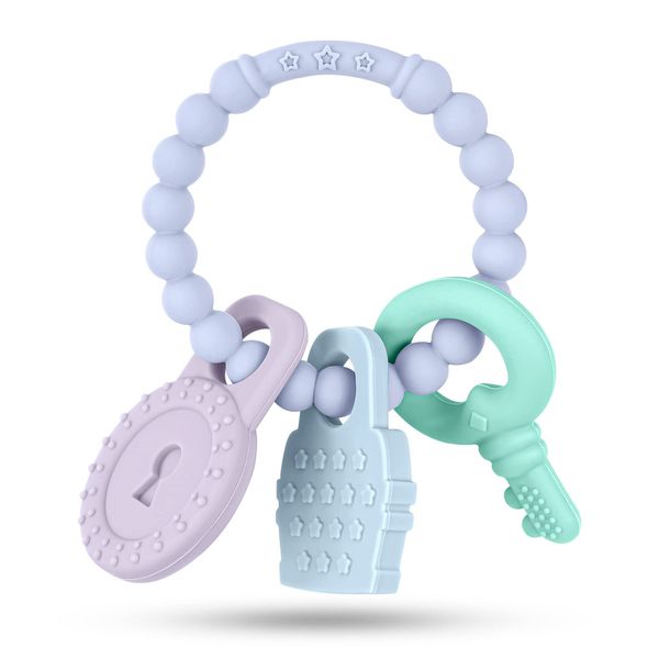 Vicloon Baby Teething Toys, Silicone Teether Toy, Baby Teether Toys Teether Chew Toy, BPA-Free Baby Teether Baby Chew Soothing Infant Teething Ring for Babies Boys Girls Shower Gifts (Grey)