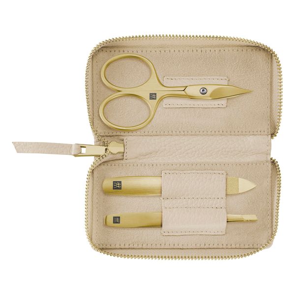 ZWILLING Manicure Set (3 Pieces, Genuine Leather Case, Travel Set, with Combination Nail Scissors), Premium, Gold Edition