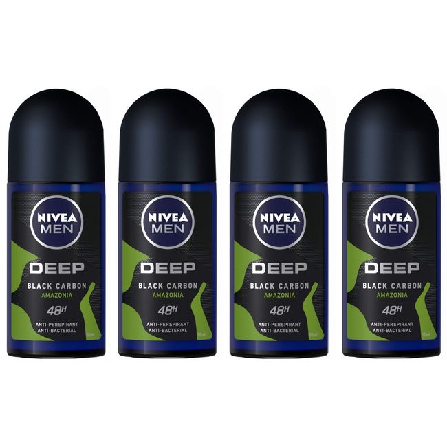 (4 PACK) Nivea Deep Amazonia Antiperspirant Deodorant Rollon for Men 4x50ml - (Pack of 4) Nivea Deep Amazonia Anti-perspirant Deodorant Roll On for Men 4x50ml (European Import)