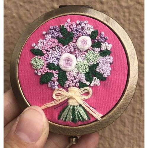 Abillyn Embroidery Starter Kit Colorful Bouquet Makeup Mirror Stamped with Printed Pattern Cross Stitch Embroidery Kits (Bouquet)