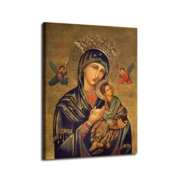 ARNLRDYA Our Lady of Perpetual Help Wall Decor Russian Orthodox Icon Picture Canvas Art HD Print Wall Art Painting for Bedroom Living Room Decoration Poster with Frame Ready to Hang(14''Wx20''H)