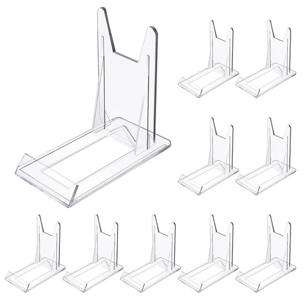 WANDIC Acrylic Plate Stands, 10 Pcs Mini Clear Plastic Display Holders Adjustable Picture Plate Easels Stands to Display Flat Plates, Photos, Place Cards