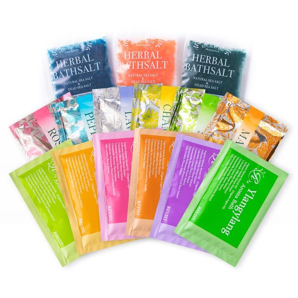 Aroma Bath Salts, Variety Set of 24, Individually Packaged, Assorted, Bath Goods, Aroma, Herb