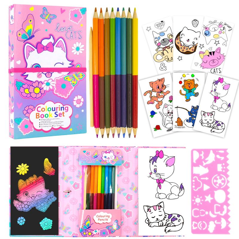 Cat Coloring Pads Kit for Girls, Cat Coloring Book with 30 Coloring ...