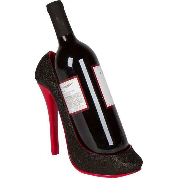 Hilarious Home 8.5"x 3.5''x 7" High Heel Wine Bottle Holder - Stylish Conversation Starter Wine Rack (Black)