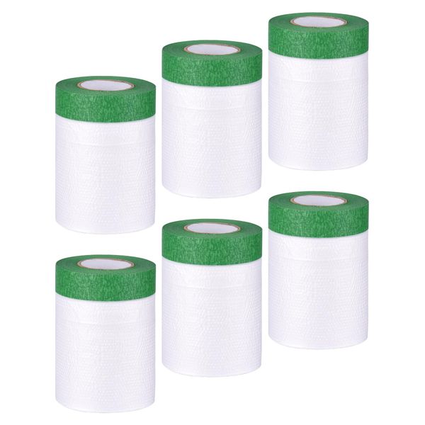 Abdeckfolie Maler 6 Rollen 55cmx20m Abdeckfolie mit Klebeband Malerfolie Malerband Klebeband Malerkrepp mit Folie Selbstklebend Goldband Masker Tape Malerkrepp Schutz vor Farbe, Staub und Schmutz