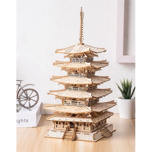 Rolife 3D Puzzle Wooden Model Making Five-Story Pagoda Tower for Adults Teenagers DIY Model Kit Adults Crafts Puzzle Gifts and Decoration Five-Storied Pagoda Crafts Japanese Decoration