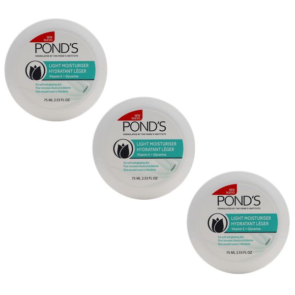 Pond's Light Moisturizer Cream. For Soft and Glowing Skin, 3 Pack of 2.53 Fl Oz Each